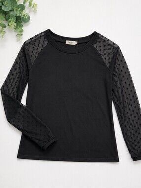 Yekaty Black Sheer Dot Sleeve Top